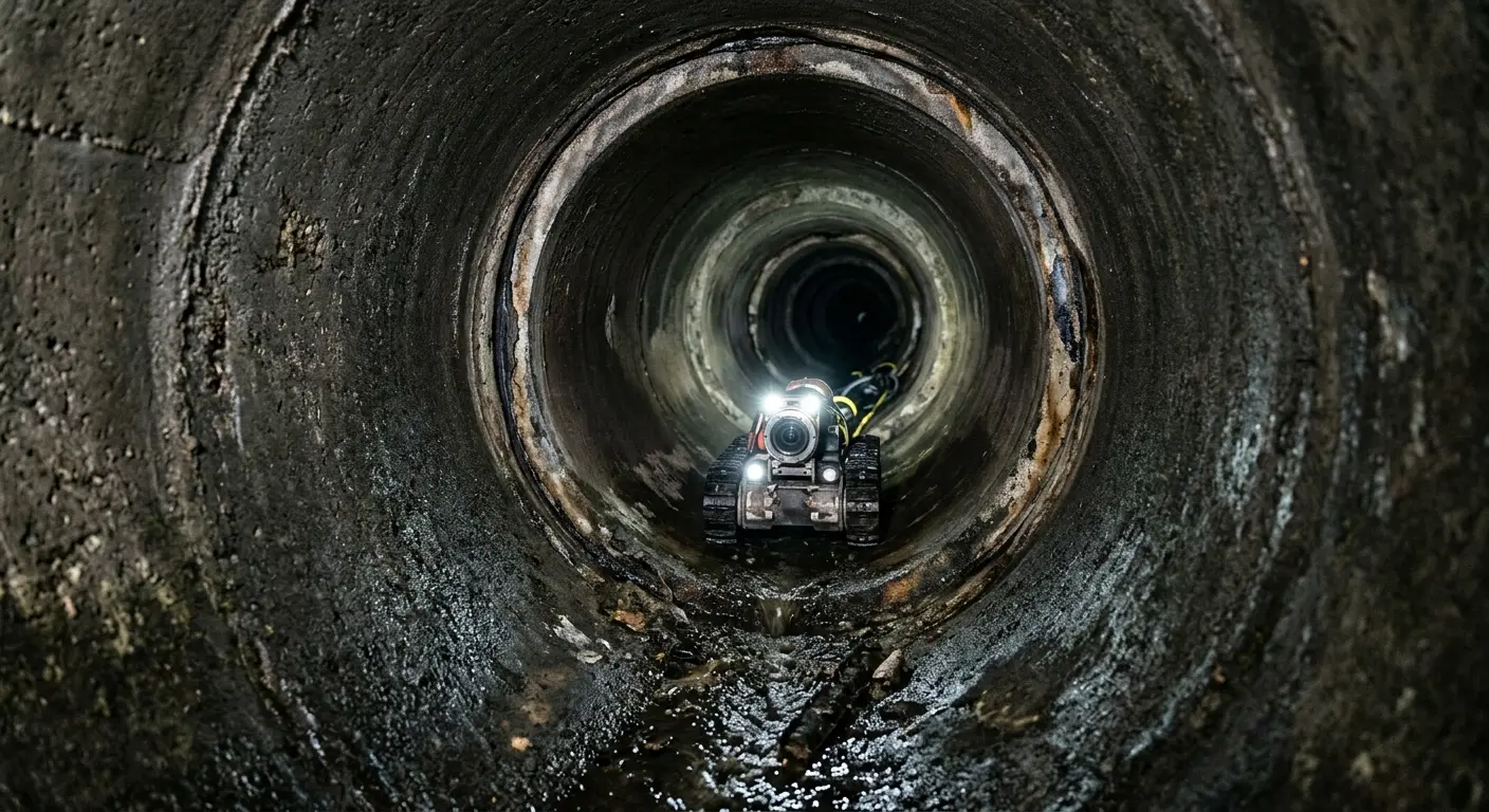 Robotic sewer camera inspecting pipe interior for Drain Snake Service in West Bradford